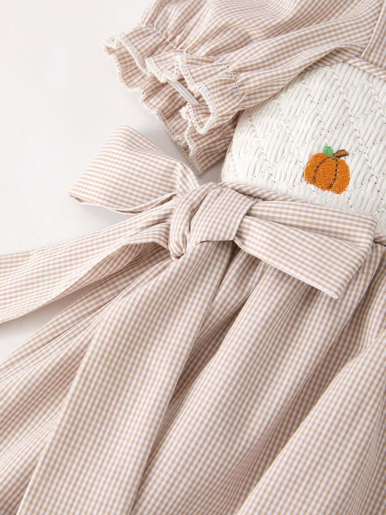 Halloween & Thanksgiving Pumpkin Embroidery Smock Plaid Girls Dress