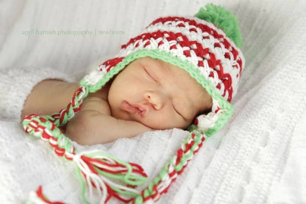 Red/Green Holiday Crocheted Handmade Heirloom Baby Gift Hat