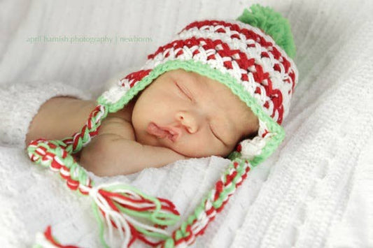 Red/Green Holiday Crocheted Handmade Heirloom Baby Gift Hat
