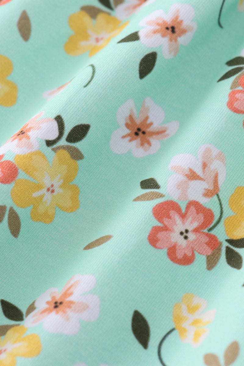 Green floral cross embroidered dress