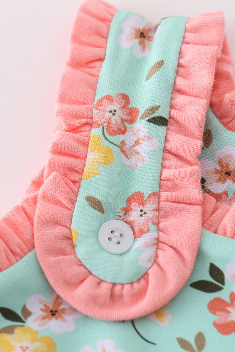 Green floral cross embroidered dress