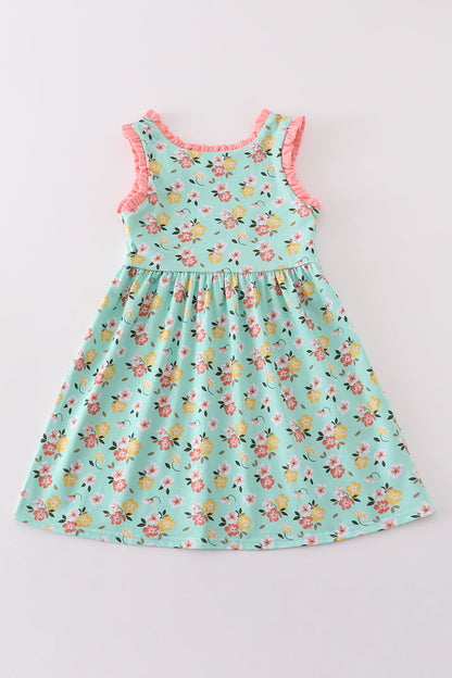 Green floral cross embroidered dress