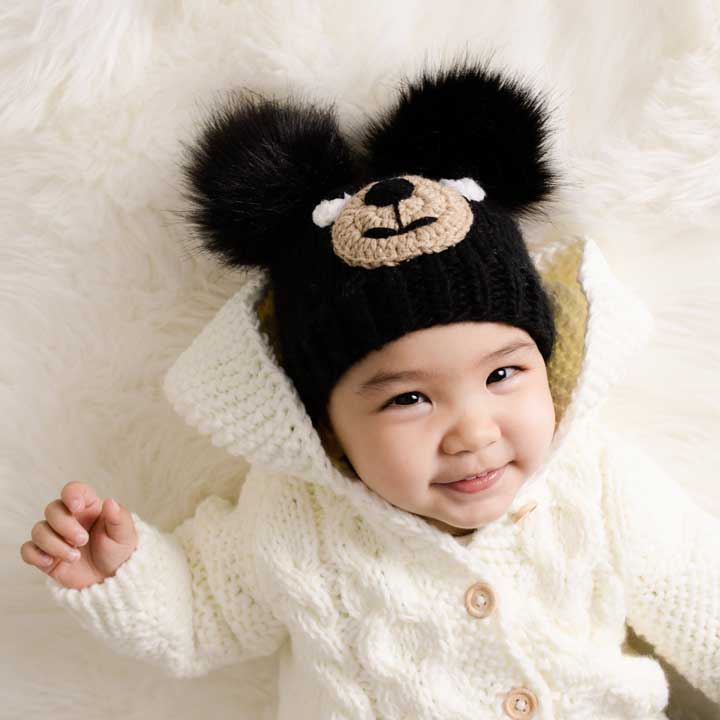 Black Bear Knit Beanie Hat Baby & Kids