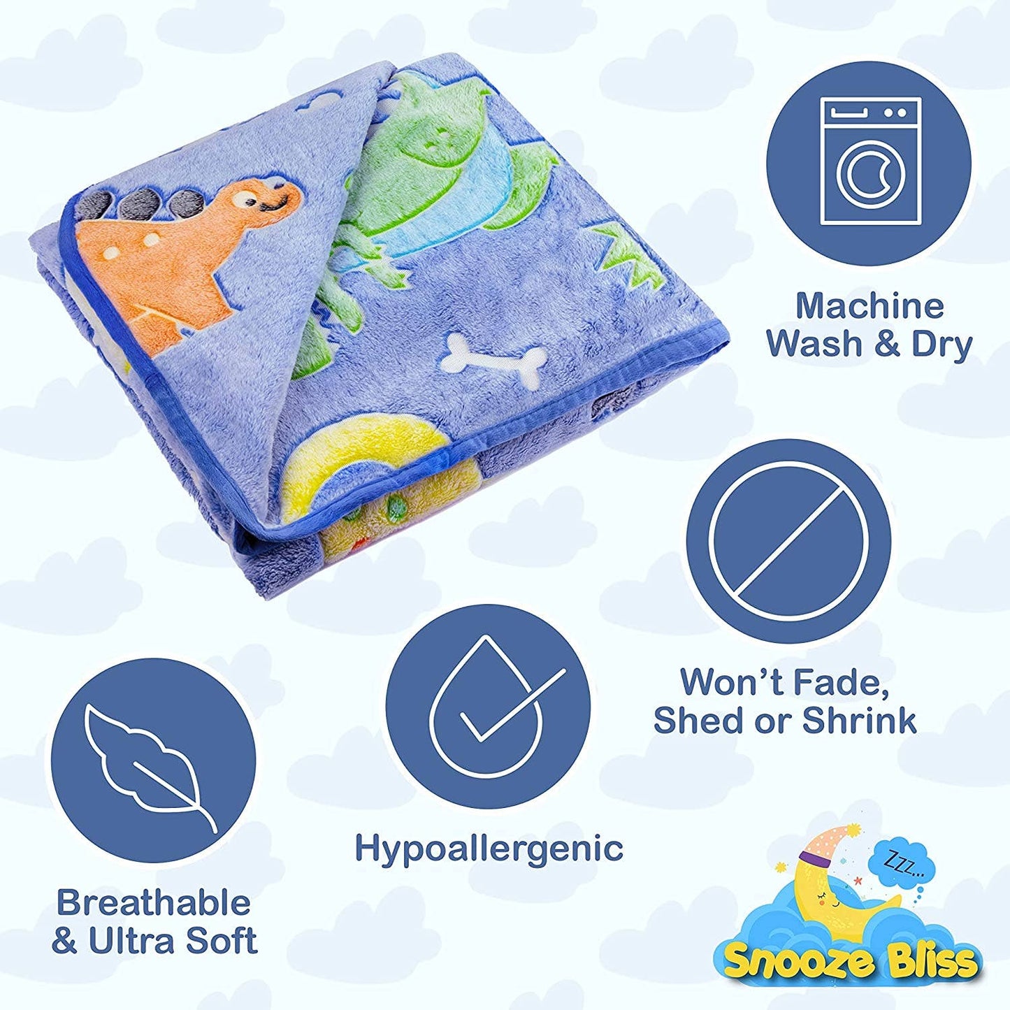 Glow in The Dark Dinosaur Blanket - Premium Soft Blue Fleece