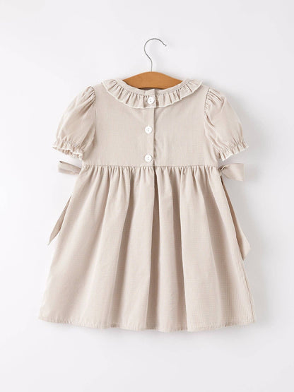 Halloween & Thanksgiving Pumpkin Embroidery Smock Plaid Girls Dress