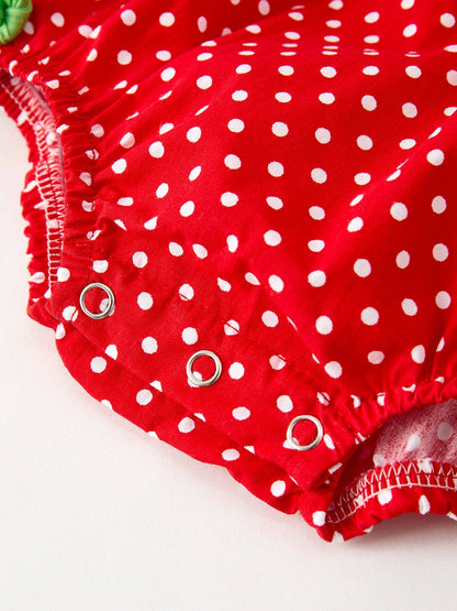 Christmas Cheer: Red Holiday Baby Girls Romper with Cute Embroidery