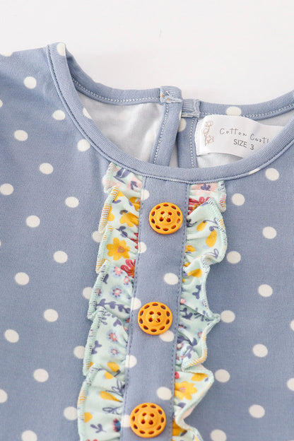 long sleeve blue floral print dot dress