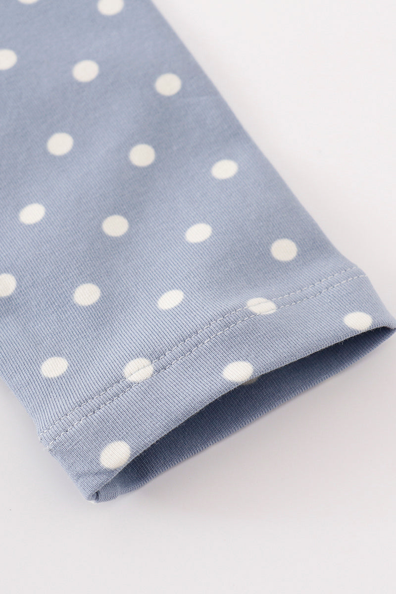 long sleeve blue floral print dot dress