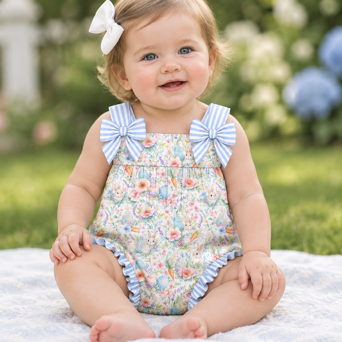 Floral and stripe bunny romper