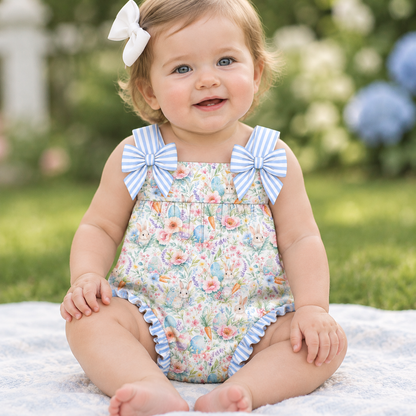 Floral and stripe bunny romper