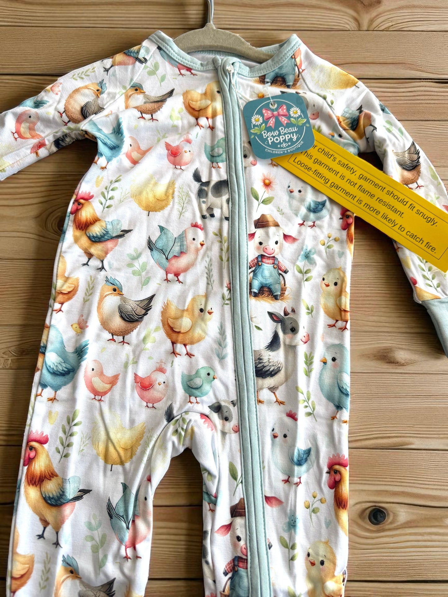 Baby Farm Animals Bamboo Zippie