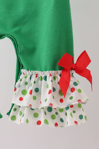 Green santa claus applique ruffle romper