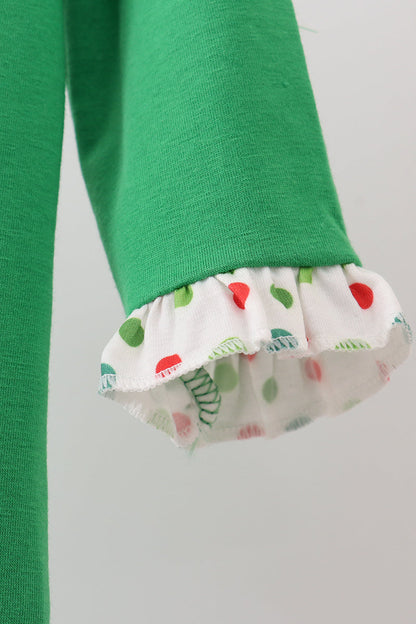 Green santa claus applique ruffle romper