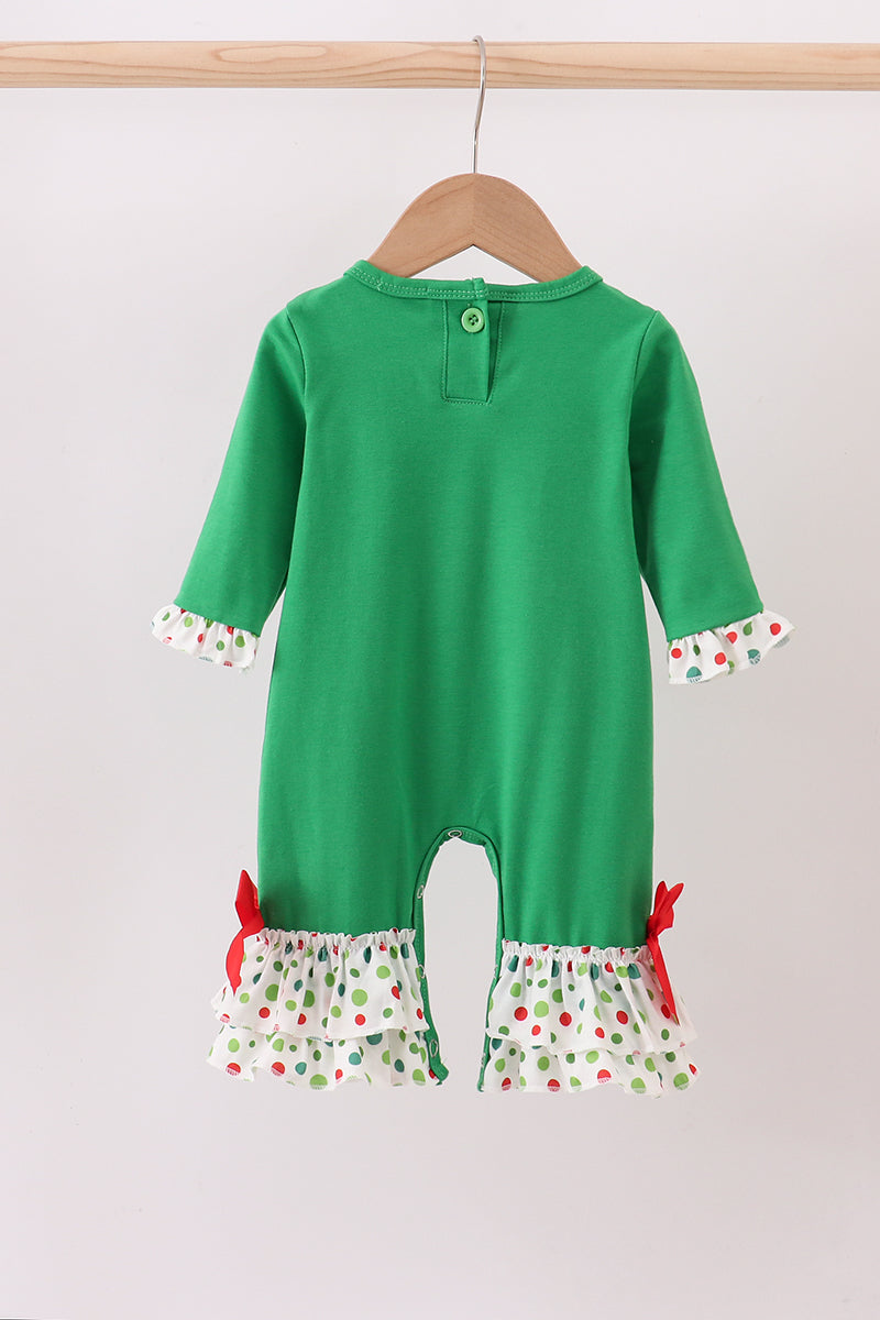 Green santa claus applique ruffle romper