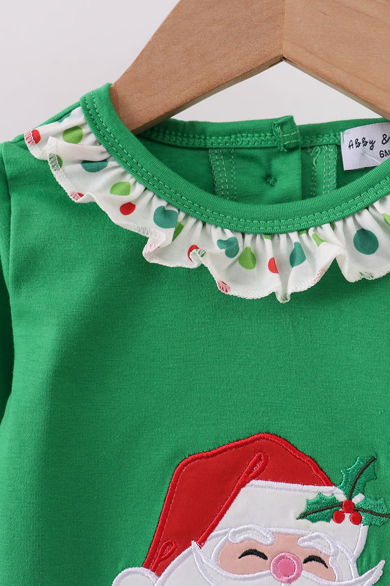 Green santa claus applique ruffle romper