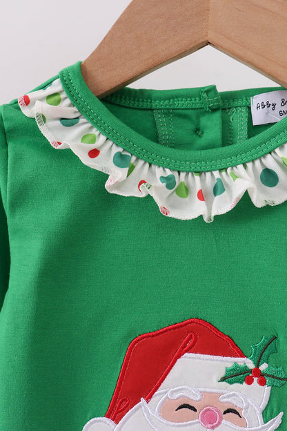 Green santa claus applique ruffle romper