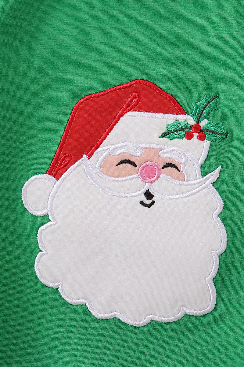 Green santa claus applique ruffle romper