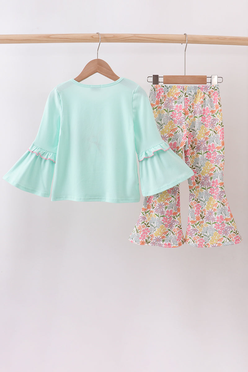 Floral applique and embroidery pant set