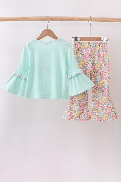 Floral applique and embroidery pant set