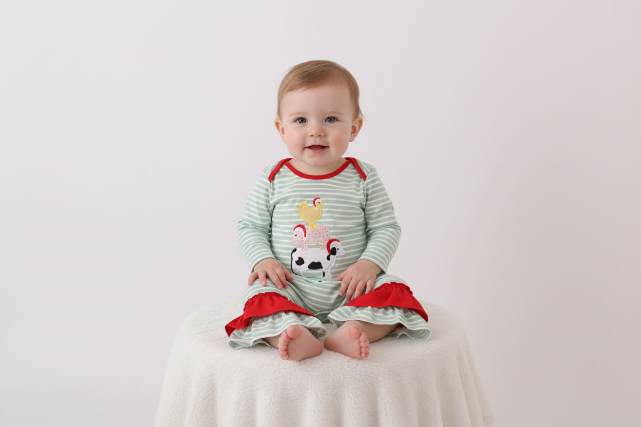 Ruffled farm animal Christmas romper