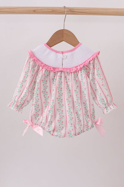 Floral tulip smocked bow bubble with ruffles