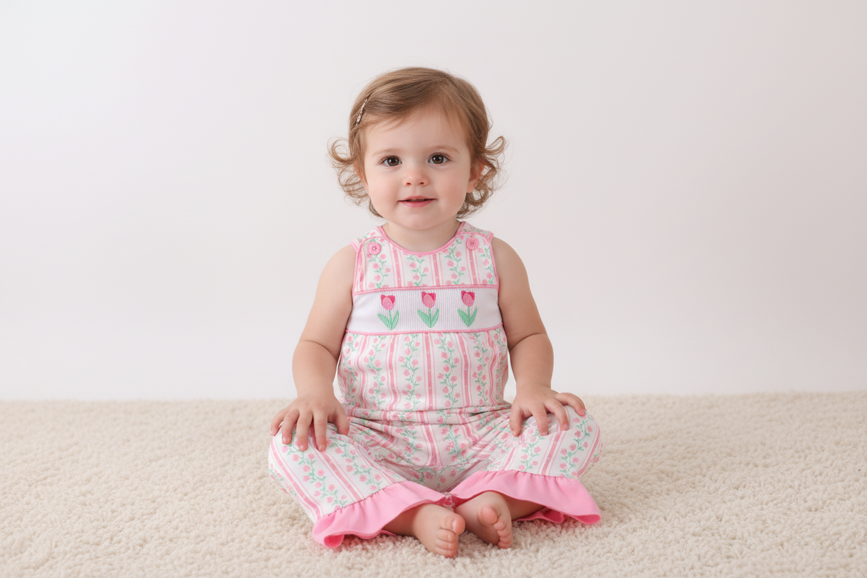 Smocked ruffle tulip romper