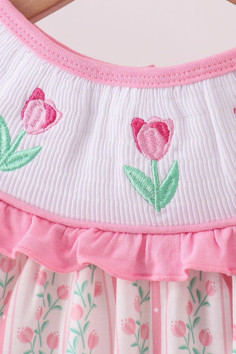 Floral tulip smocked ruffled pant set