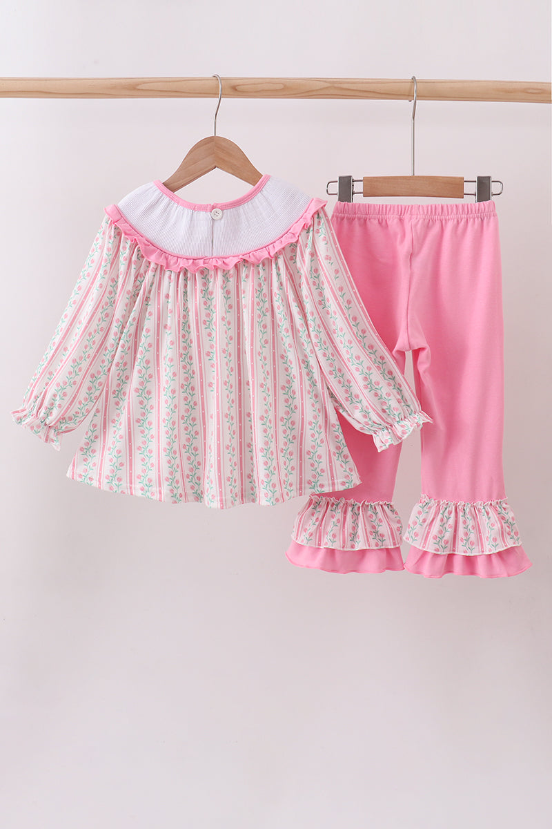 Floral tulip smocked ruffled pant set