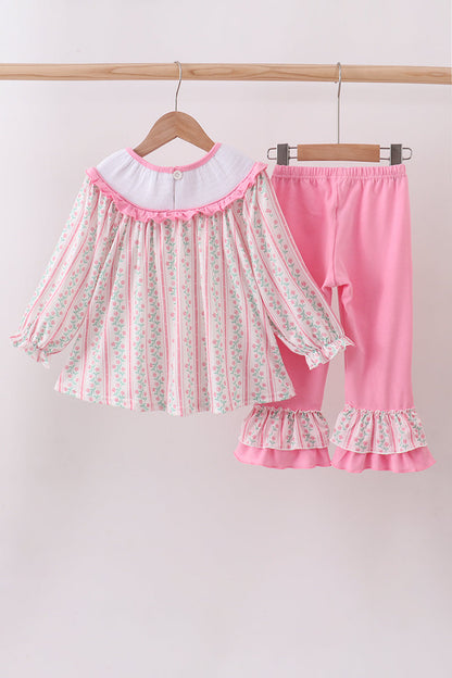 Floral tulip smocked ruffled pant set
