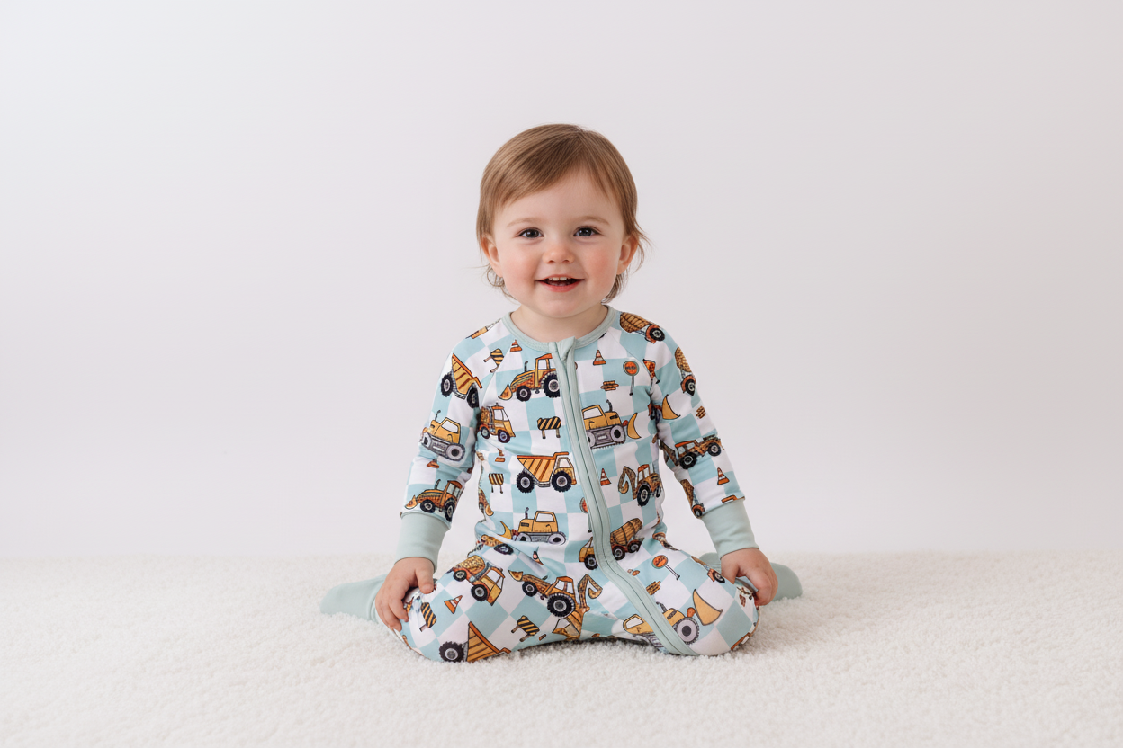 Bamboo checkered construction zippie