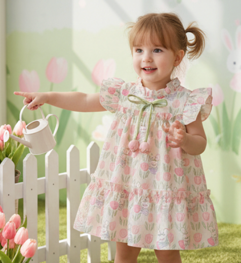 Chiffon flower dress with rabbits