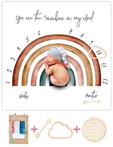 Miaoberry Organic Rainbow Baby Monthly Milestone Blanket| Rainbow