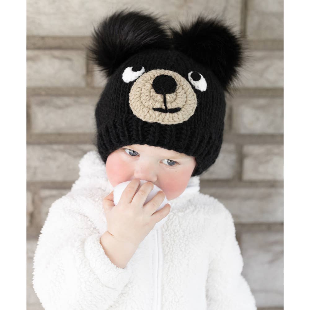 Black Bear Knit Beanie Hat Baby & Kids