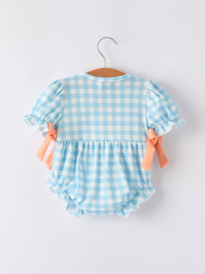 Halloween Pumpkin Embroidery Smocking Blue Plaid Romper