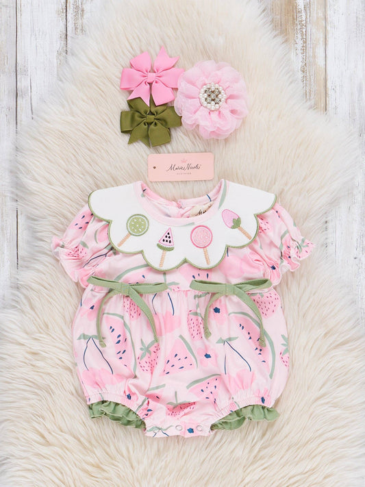 Watermelon Pops Embroidered Ruffle Bubble