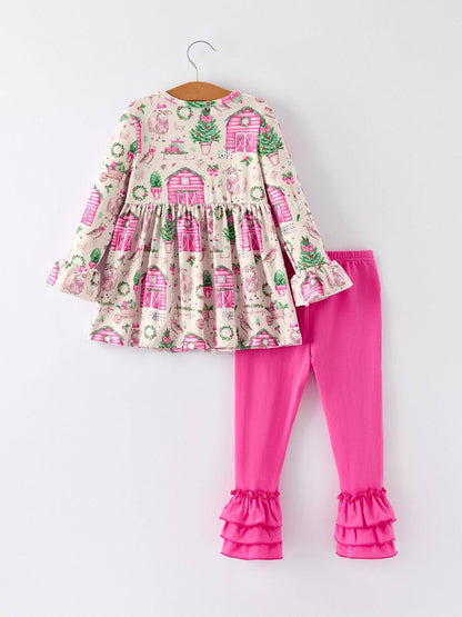 Pink Farmhouse Theme Girl Set: Christmas Spirit Outfit