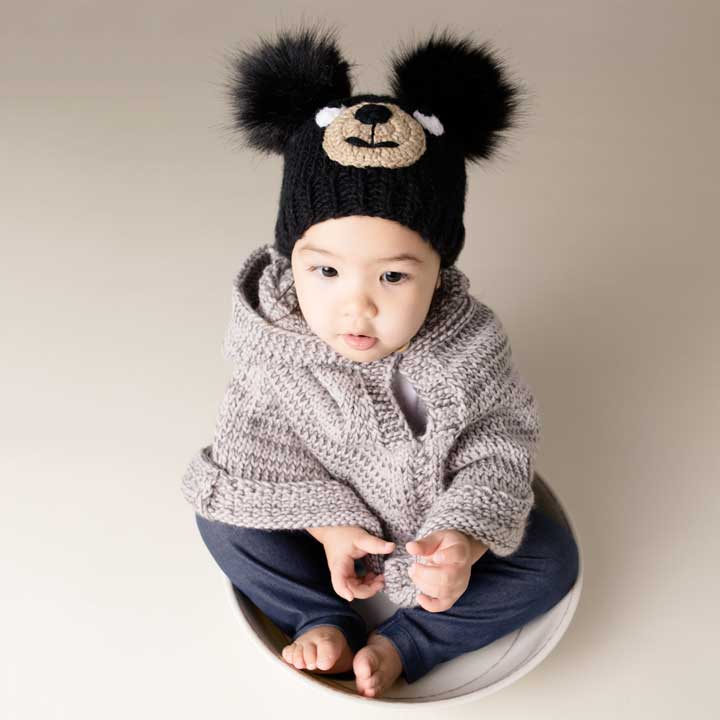 Black Bear Knit Beanie Hat Baby & Kids