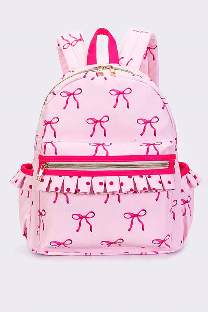 Bow Print Girls Ruffle Backpack