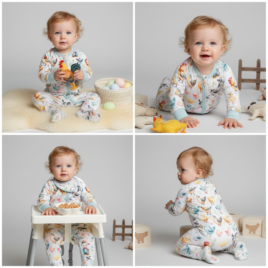 Baby Farm Animals Bamboo Zippie