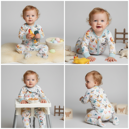 Baby Farm Animals Bamboo Zippie