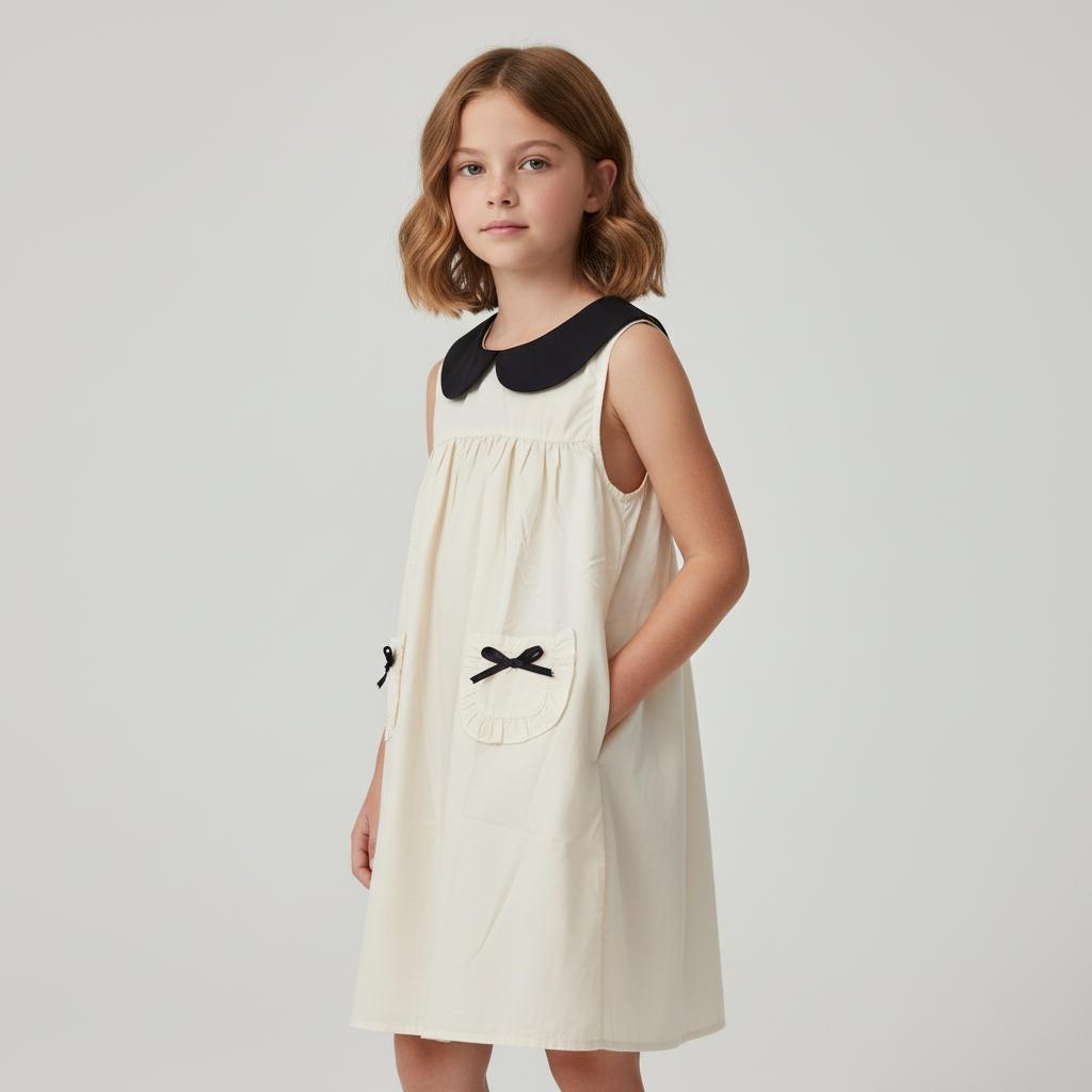 Classic peter pan collar cotton dress with matching headband