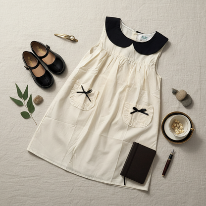 Classic peter pan collar cotton dress with matching headband