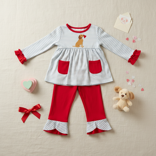 Puppy love embroidered pant set