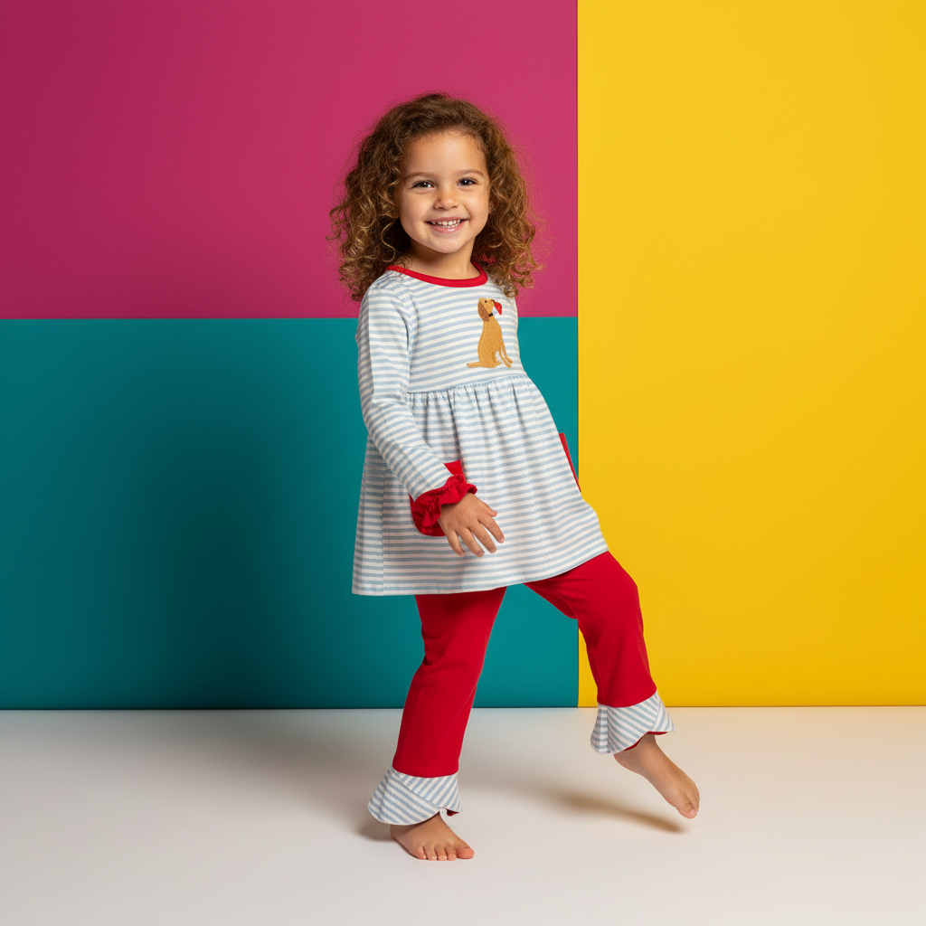 Puppy love embroidered pant set