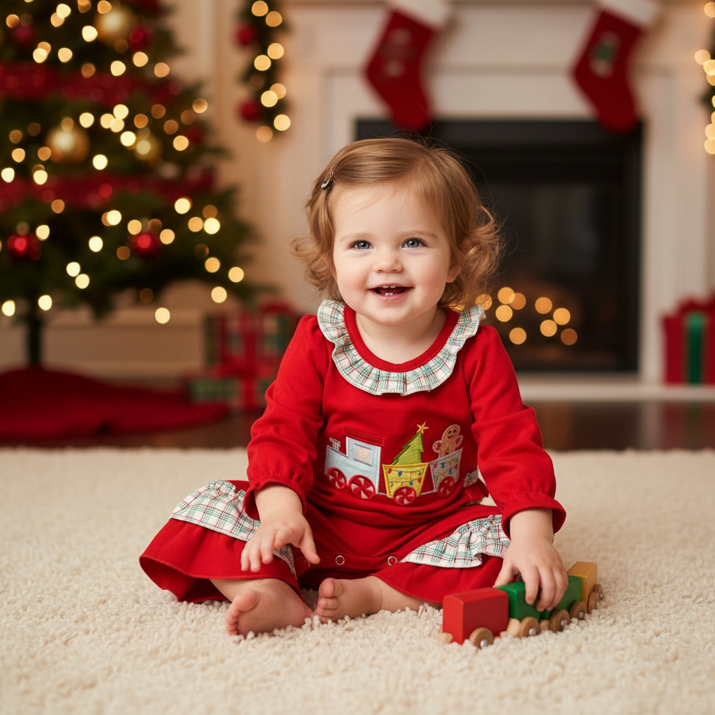 Christmas train ruffle romper