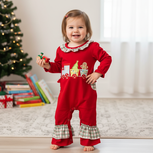 Christmas train ruffle romper