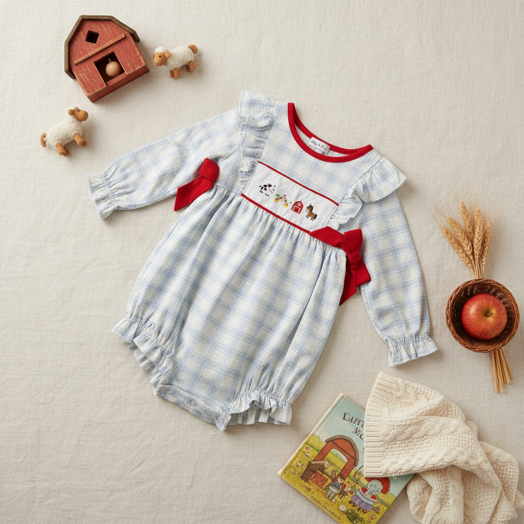 Farm embroidered bubble romper
