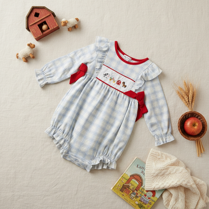 Farm embroidered bubble romper
