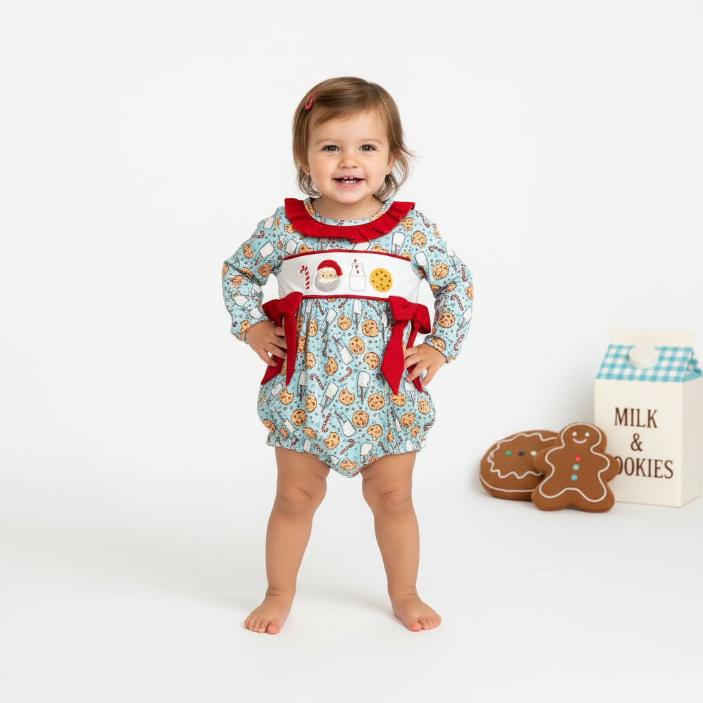Cookies and milk embroidered romper