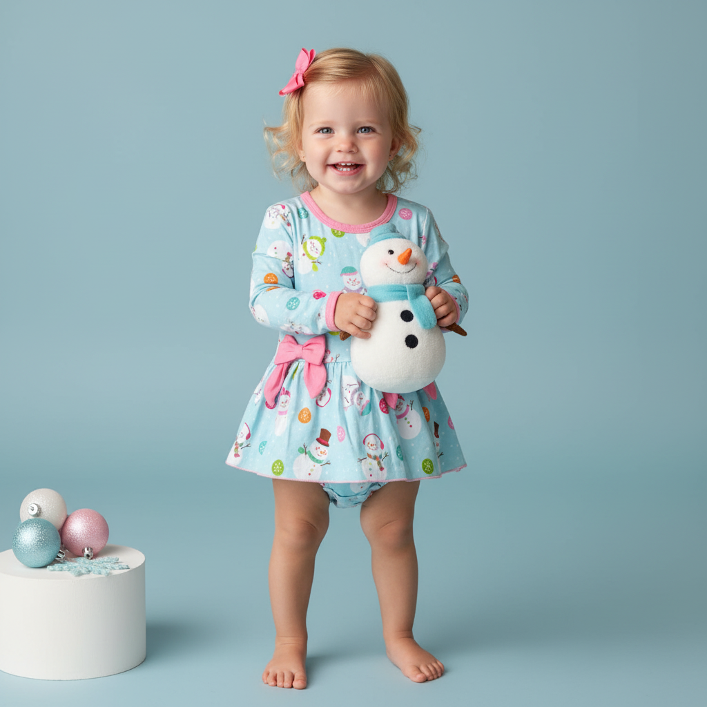 Bamboo snowman dress with snap bottom